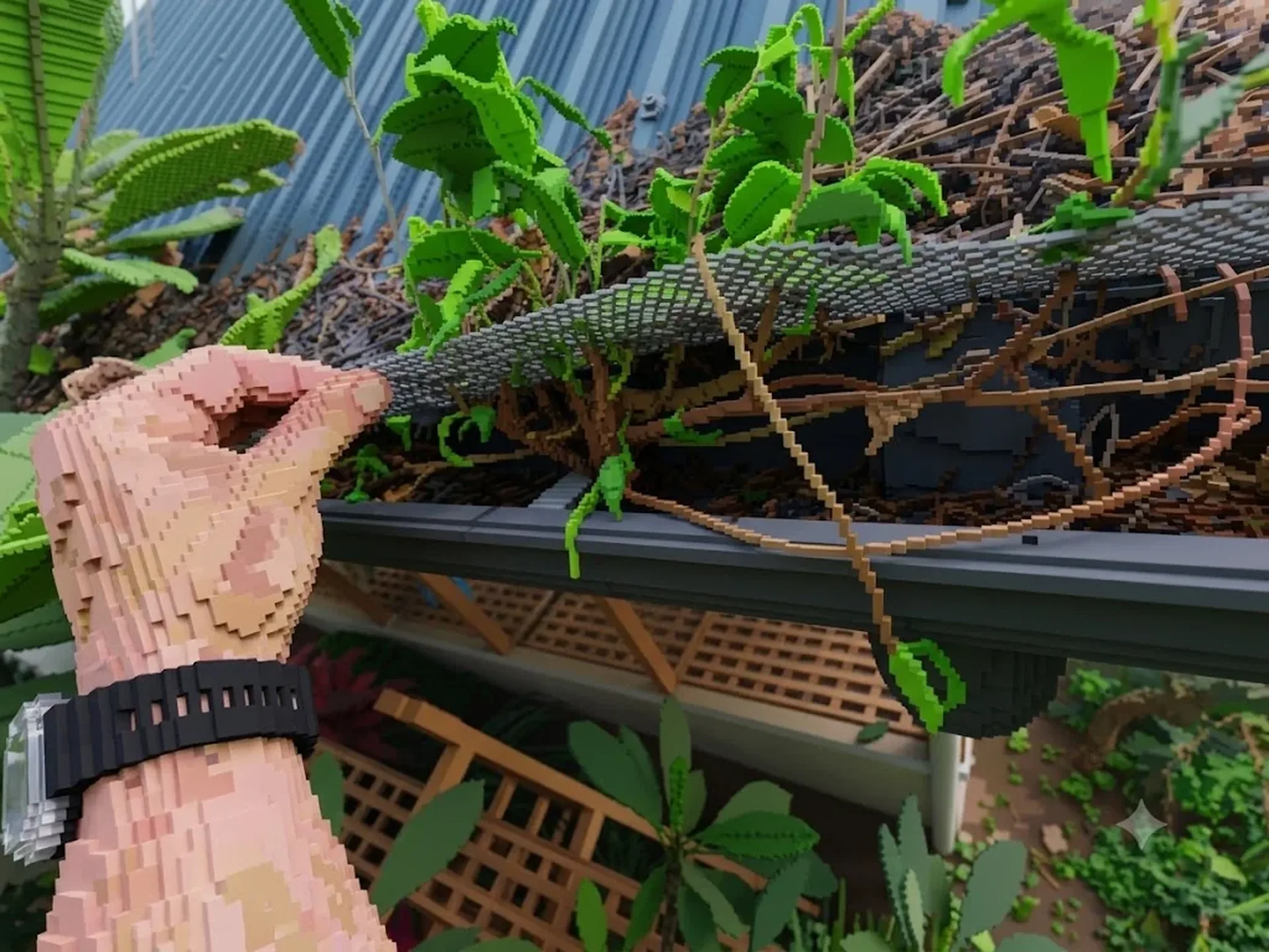 ProFlo WA technician inspecting gutters on a Perth home - voxel render