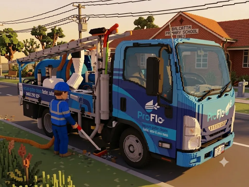 ProFlo WA vacuum gutter cleaning truck at Balcatta Primary School streetscape