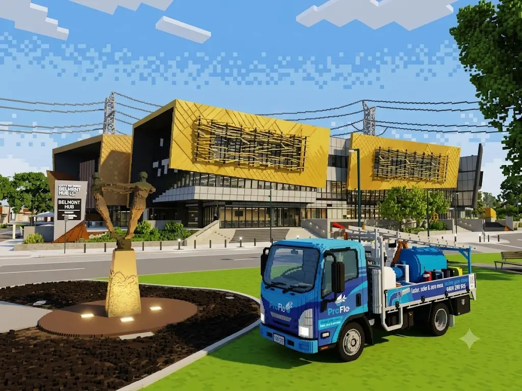 ProFlo WA vacuum gutter cleaning truck outside Belmont Hub community centre