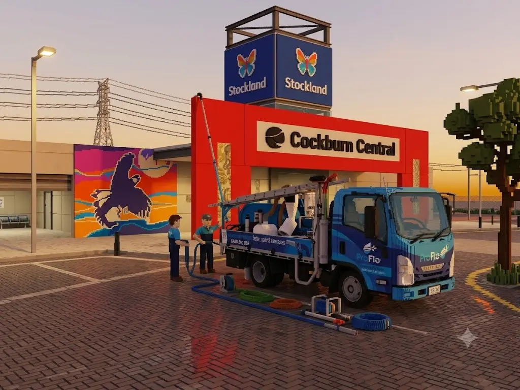 ProFlo WA vacuum gutter cleaning truck at Cockburn Central Stockland shopping centre