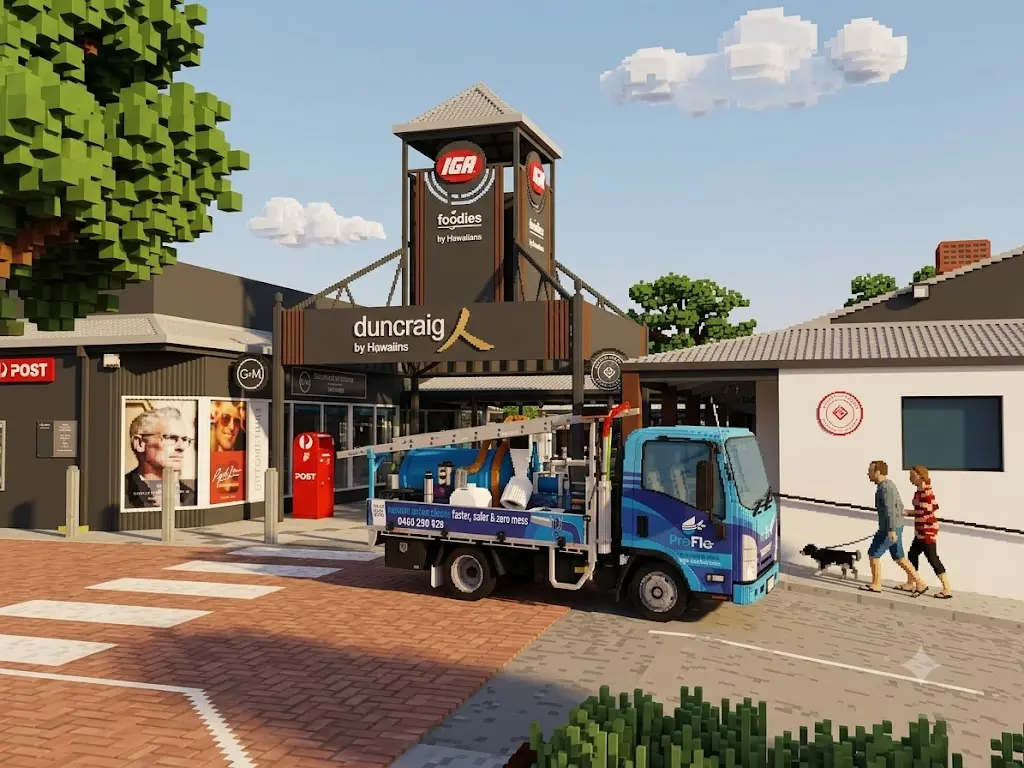 ProFlo WA vacuum gutter cleaning truck at Duncraig village shopping precinct