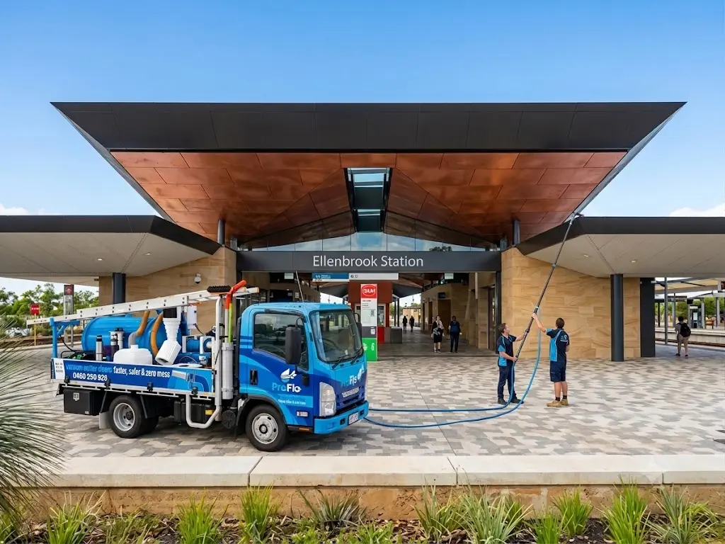 ProFlo WA vacuum gutter cleaning truck at Ellenbrook Station Perth
