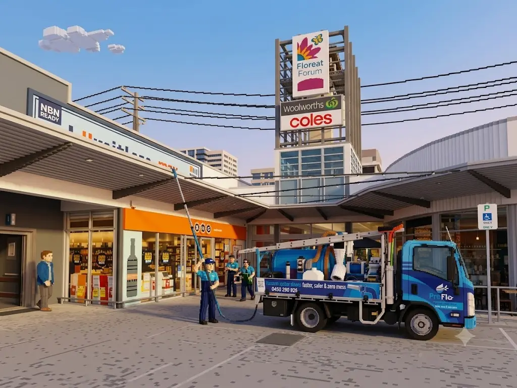 ProFlo WA vacuum gutter cleaning truck at Floreat Forum shopping centre Perth