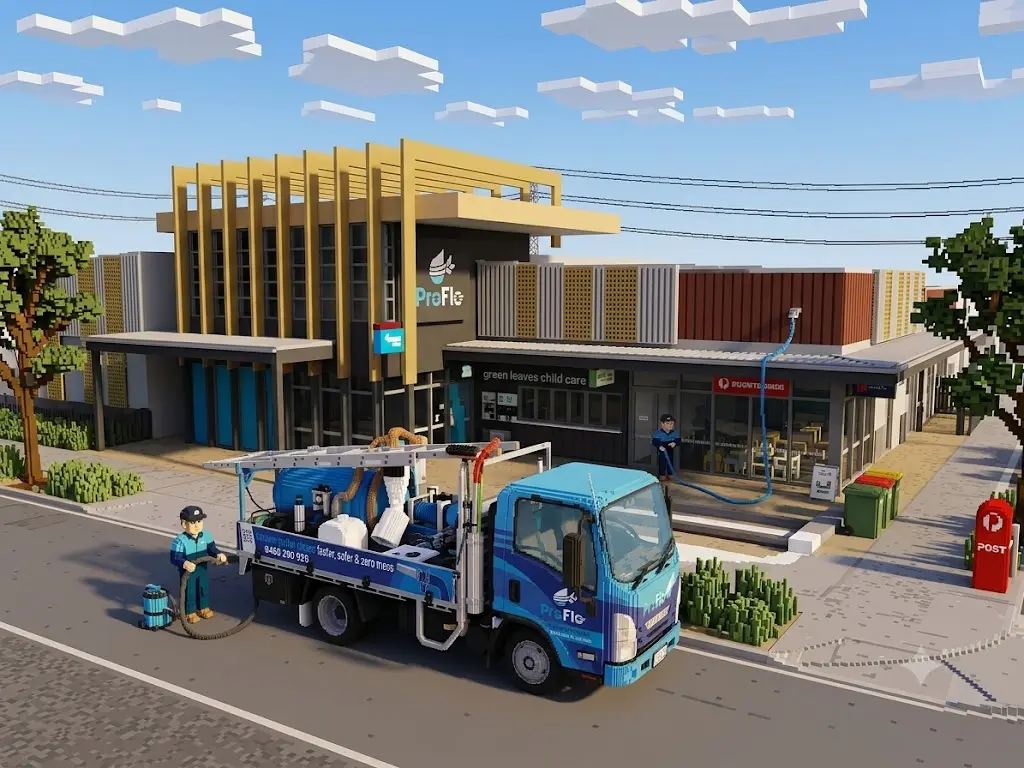 ProFlo WA vacuum gutter cleaning truck at Harrisdale shopping precinct Perth
