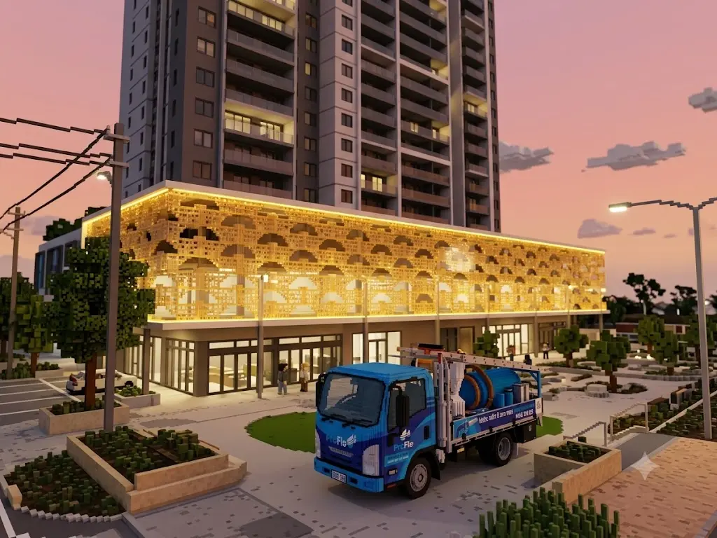 ProFlo WA vacuum gutter cleaning truck in Rivervale Perth at dusk