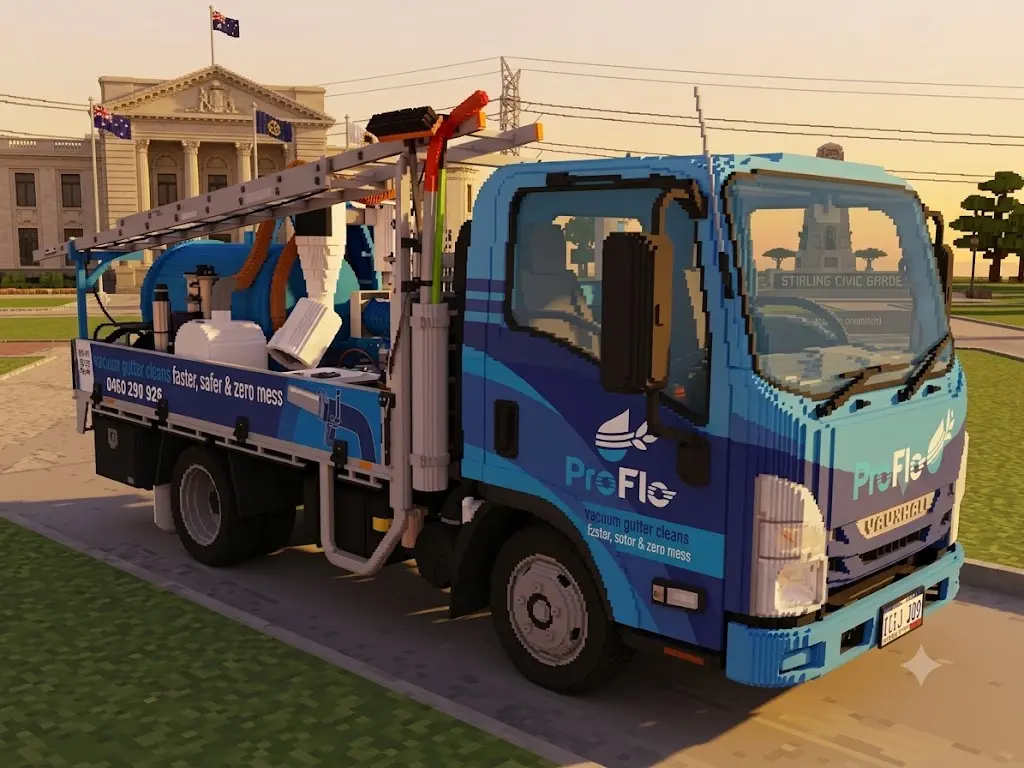 ProFlo WA vacuum gutter cleaning truck at Stirling Civic Gardens