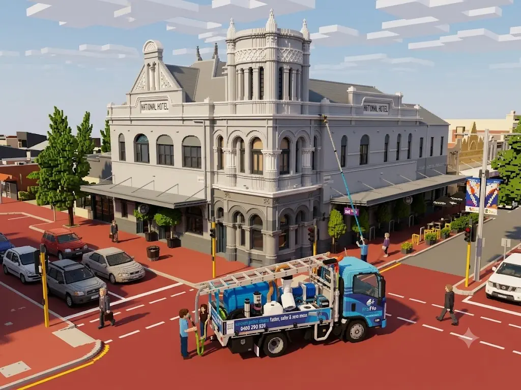 ProFlo WA vacuum gutter cleaning truck in Subiaco Rokeby Road shopping strip Perth