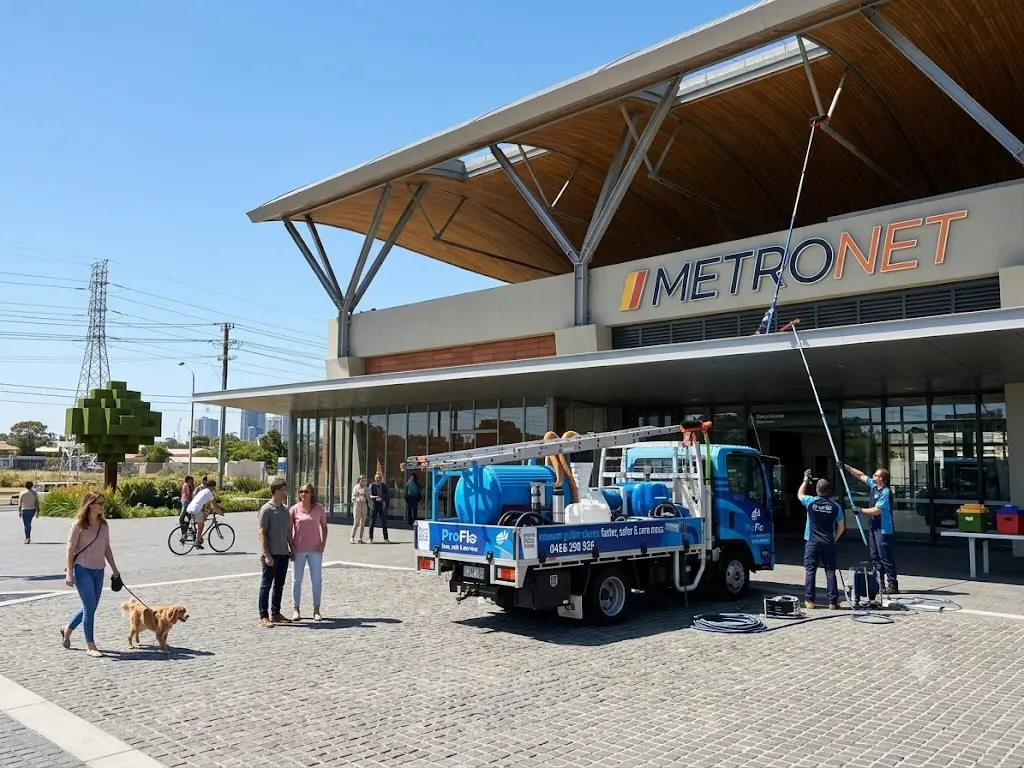 ProFlo WA vacuum gutter cleaning truck at Welshpool MetroNet station Perth