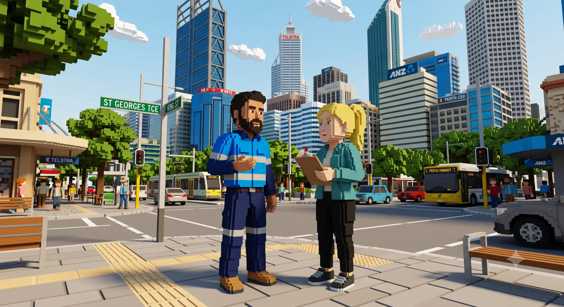 ProFlo property manager liaising with a technician at a Perth CBD street crossing